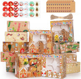 12Pcs Christmas Cup Cake Boxes, 16 * 16 * 7.5Cm Gift Boxes with Window+Rope+Gift Tag Gift Box Baking Packaging Christmas Tree Santa Claus DIY Snack Candy Cookies Food Box for Xmas Party Bakery