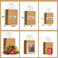 45Pcs Brown Kraft Paper Bags with Handles - Mixed Size Gift Bags for Business, Shopping, Retail, Party, Favor, Merchandise (Brown)