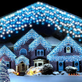 Christmas Icicle Lights Outdoor Blue White 480LED 50FT Icicle Christmas Lights with 8 Modes Timer Waterproof, for Eaves, Pavilion, Fences, Patio, Gardens, White&Blue