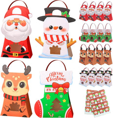 30 PCS Gift Bags with Handles for Christmas, Paper Candy Treat Boxes with Window,Xmas Party Goodie Treat Bags with Stickers for Kids Winter Birthday,Christmas Party Favor Supplies