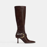 Women’s Pointed Toe Metal Buckle High Boots, Style Metal Buckle Heel
