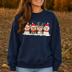 Cute Christmas Dogs Women Sweatshirt Santa Hat Graphic Pullover Autumn Winter Loose Crewneck Jumper Casual Trend Outfits