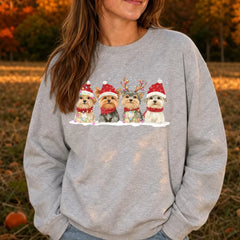Cute Christmas Dogs Women Sweatshirt Santa Hat Graphic Pullover Autumn Winter Loose Crewneck Jumper Casual Trend Outfits
