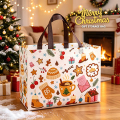 4/8pcs Christmas Handbags with Handles,Santa Reindeer Bell Pattern Reusable Gift Bags,Shopping Bags,Party Gift Bags
