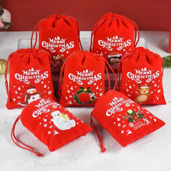 1/3/5Pcs Christmas Gift Bags 15x20cm Drawstring Pouch Santa Candy Bags Velvet Drawstring Bags for Christmas Eve Apple Gifts Bag