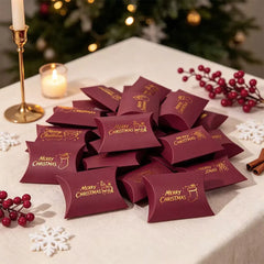 18pcs Christmas Red Pillow Gift Box Gold Foil Snowman Paper Candy Cookie Box Merry Xmas Party Favor Wrapping Supplies