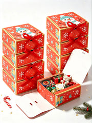 Christmas Snowman Gift Boxes, Paper Candy Cookie Boxes with Red Ribbon, Xmas Party Favor Treat Boxes