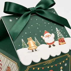 10Pcs Christmas House with Removable Roof Pre-tied Ribbons Thick Cardboard Candy Cookie Box Holiday Party Favors Gift Packaging