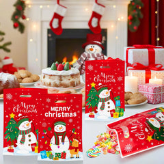 50PCS Merry Christmas Goodie Bags - Cute Snowman Plastic Treat Bags, Candy, Cookie, Snack Favor Tote Bags, Winter Xmas Holiday