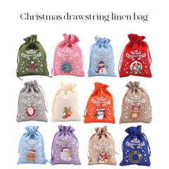 10pcs Christmas Linen Drawstring Bag Christmas Pattern Candy Gift Christmas Small Gift Hand Jewelry Bracelet Apple Bag
