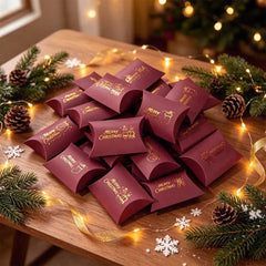 18pcs Christmas Red Pillow Gift Box Gold Foil Snowman Paper Candy Cookie Box Merry Xmas Party Favor Wrapping Supplies