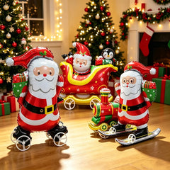 Christmas Walking Aluminum Foil Balloon Santa Claus Pull Along Wheel Balloon Kids Gift Birthday Xmas Party Home Decor Balloons