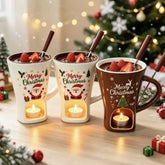 150ML Christmas Ceramic Mug Chocolate Melting Stove with Fork Heating Cheese Hotpot Cup Couple's Christmas Gift