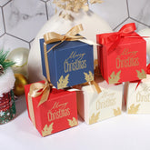 10Pcs Christmas Candy Chocolate Gift Boxes with Ribbon, Hot Stamping Leaf Floral Square Box for Holiday Party Favor Packaging