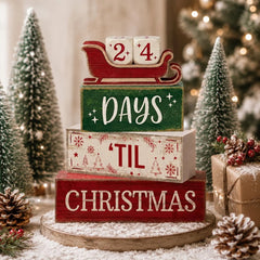 Christmas Countdown Wooden Decorations Indoor, Farmhouse Rustic Tabletop Decor, Days 'Til Christmas Sleigh Advent Calendar Wood