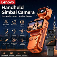 Lenovo 4K Handheld Gimbal Camera With Wi-Fi Transfer Image Stabilization HD Rotating Screen for Travel Outdoor Vlogging