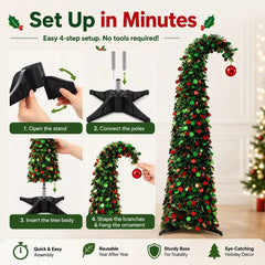 1PC 1.5M Christmas Tree Crooked Neck Foldable Telescopic Dense Tinsel Tree Holiday Home Party Decoration Ornament