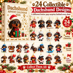 Christmas Dachshund Advent Calendar 24 Days Countdown Dog Ornaments Xmas Tree Decor Collectible Dog Lover Holiday Gift Set