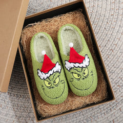2026 Autumn Winter Fashion New Plus Size Men's Home Slippers Indoor Lazy Green Fur Monster Plush Flat Bottom Comfortable