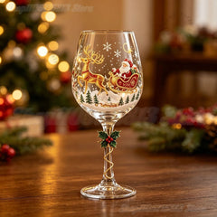 Novelty Christmas Wine Glasses Single & 6Pcs Gift Box Set,Christmas Stocking Tree Wreath Goblet for Christmas Party Decoration