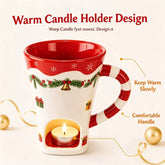 130ml Ceramic Chocolate Fondue Cup with Fork, Christmas Candle Warmer Holder, Cheese Butter Melting Mug Gift