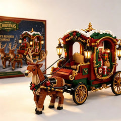 Santa Claus Reindeer Gift Sleigh Building Blocks, Christmas Theme Assembly Model, Compatible Ornament