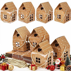 12/24pcs Christmas Gift Boxes with Handles Gingerbread House Kraft Candy Treat Boxes for Xmas Party Favor Gifts Christmas Decor