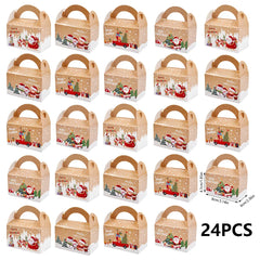 24pcs Christmas Candy Box, Mini Biscuit Box Kraft Paper Gift Bag, Party Gift Decoration, Christmas Tree Decoration,Gift Boxes