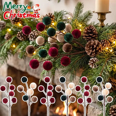 Christmas Velvet Ball Bouquet Christmas Tree Decoration Foam Ball Xmas Wreath Ornaments DIY Crafts Branches Hanging Decoration