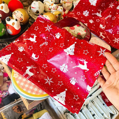 10 Pcs Christmas Gift Bags Mixed Plastic Tote Bags Reusable Candy Packaging Bags For Xmas Party Holiday Decor Friend Gifts