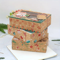 9Pcs Christmas Cookie Boxes Bakery Gift Boxes European Kraft Paper Box New Year Favors Large Candy Box Party Decoration