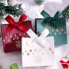 10-Piece Christmas Gift Box with Bow, Santa Claus Sleigh and Reindeer Pattern, Holiday Candy Gift Bags, Suitable for Holiday Parties