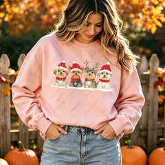 Cute Christmas Dogs Women Sweatshirt Santa Hat Graphic Pullover Autumn Winter Loose Crewneck Jumper Casual Trend Outfits
