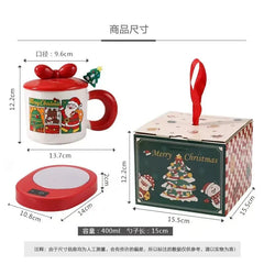 Festive Christmas Themed Ceramic Coffee Mug with Lid Spoon Holiday Gift Box Cartoon Design New Year Souvenir