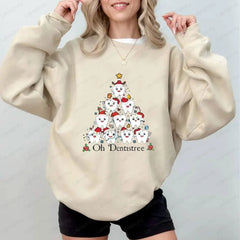 Funny Christmas Teeth Tree Sweatshirt Christmas Dentist Clothes Gift Hoodies Women Men Autumn Winter Crewneck Graphic Pullover