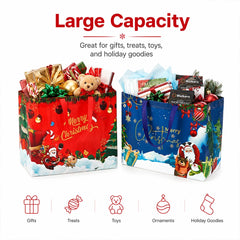 6Pcs Christmas Gift Bags Large Size Reusable Non-Woven Christmas Tote Bags with Handles Perfect for Xmas Gift Wrap Party Favor