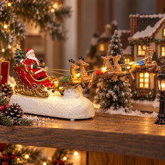 Christmas Village Decoration Santa Sleigh Reindeer Figurine Lighted Musical Christmas Fireplace Tabletop Holiday Home Decor Gift