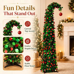 1PC 1.5M Christmas Tree Crooked Neck Foldable Telescopic Dense Tinsel Tree Holiday Home Party Decoration Ornament