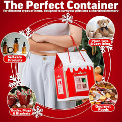 1-6 Pcs Christmas House Shaped Box Retro Red Cottage Gift Box with Handle for Party Candy Favors Clear Window Paper Treat Bags