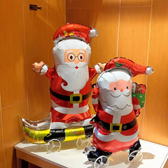 Christmas Walking Aluminum Foil Balloon Santa Claus Pull Along Wheel Balloon Kids Gift Birthday Xmas Party Home Decor Balloons