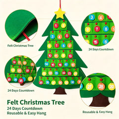 Christmas Tree Decoration Countdown Calendar DIY Reusable Advent Calendar for Hanging Christmas Party Holiday Home Decoration