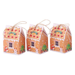 25/50Pcs Christmas House Candy Boxes Kraft Paper Gingerbread Biscuit Favor Gift Packaging Box With Rope Christmas Party Supplies