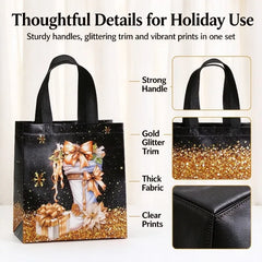 12PCS Christmas Non Woven Gift Bags Cartoon Snowman Tree Pattern Handbag Packaging Bags Xmas Party Supplies Holiday Favors