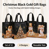 12PCS Christmas Non Woven Gift Bags Cartoon Snowman Tree Pattern Handbag Packaging Bags Xmas Party Supplies Holiday Favors