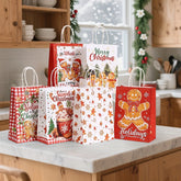 12/24/36pcs Loose Christmas Gift Bags with Handles, 6 Different Designs of Gingerbread Bags for Christmas Gift Packaging