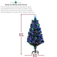 4-Foot Green Fiber Optic Christmas Tree with 120 Branches - Including PVC, Iron Frame, and Adapter - Suitable for Home, Office, Party, and Holiday Decoration - Durable, Easy to Install, Christmas Gift Box Decoration