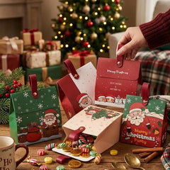 2/20PCS Christmas Candy Hand‑held Boxes Foldable Paper Gift Boxes Chocolate Biscuit Packaging Boxes Xmas Party Home Decoration