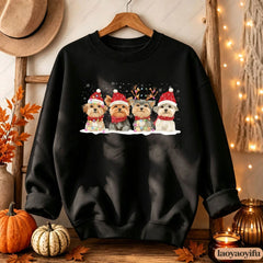 Cute Christmas Dogs Women Sweatshirt Santa Hat Graphic Pullover Autumn Winter Loose Crewneck Jumper Casual Trend Outfits