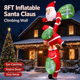 8FT Inflatable Christmas Decoration Santa Claus Climbing Wall Ideal for Yard Outdoor Festive Atmosphere Setup, Holiday Decor