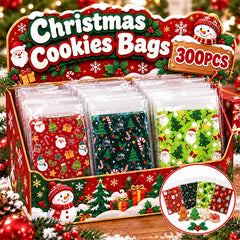 300/100PCS Christmas Cookies Bags Clear Opp Gift Packaging Bag Candy Snack Gift Bags Santa Flower Wreath Printed Pattern Decor